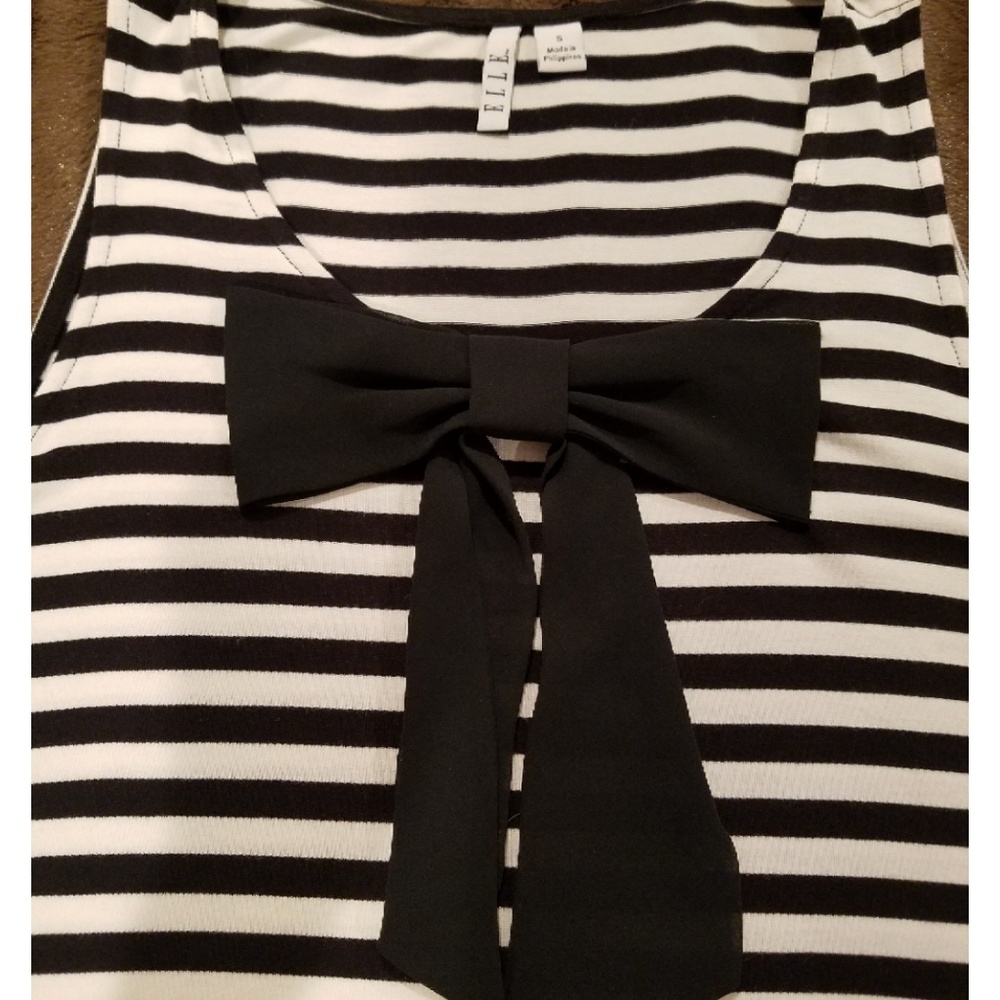 Elle Black and White Stripe Tank with Bow